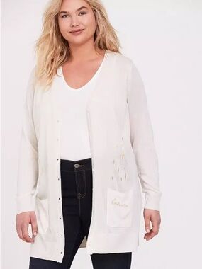 Torrid x Disney Cinderella Stars Ivory & Gold Embroidered Cardigan Size 2